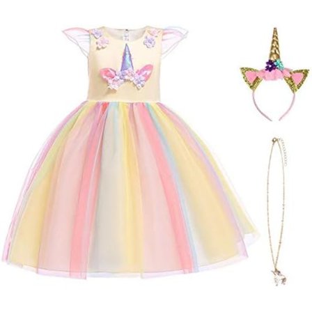 Enhjørningskjole for barn Ermeløs bursdagskjole