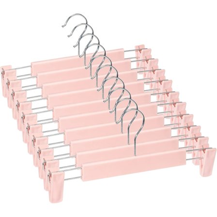 10 stk. Bøjler med Stærke Skridsikre Justerbare Klemmer Kroge, Pladsbesparende Buksebøjler, pink