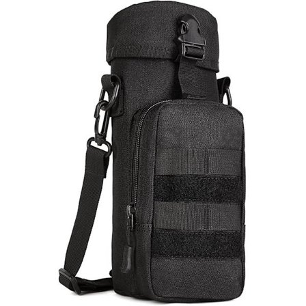 Sort - 1 stk. taktisk vandflaske taske militær blød taske med skulderrem til sport rejser camping vandring jagt klatring