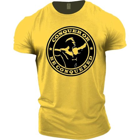 Gymtier Bodybuilding T-shirt för män - Arnold Schwarzenegger Conquer - Gym Training Top