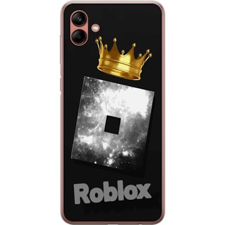 Kompatibelt Mobildeksel til Samsung Samsung Galaxy A04 Minimalistisk svart og sølvfarget Roblox-symbol med gylden krone og luksuriøs gamer-estetikk