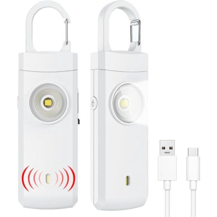 Personlig alarm Kraftig 130 dB lyd og sterkt blink Personlig sikkerhetsalarm Selvforsvar nøkkelring Personlig beskyttelse Nødsignal Eldre Hvit
