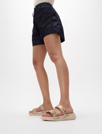 FitFlop F-Mode Go Beadie-Button Adj. Flatform 2-Bar Slides - Cream - 39