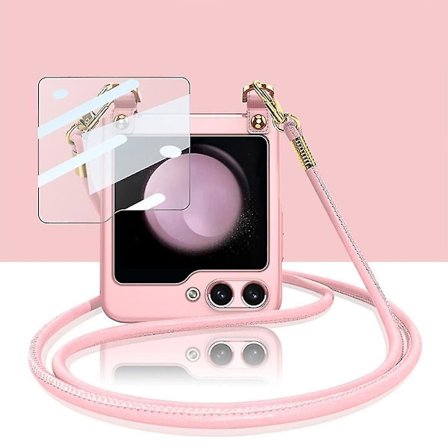 Fodral för Z Flip 6, Slim PC Matte Skyddande Skal för Samsung Galaxy Z Flip 6 med Crossbody Axelrem & Skärmskydd