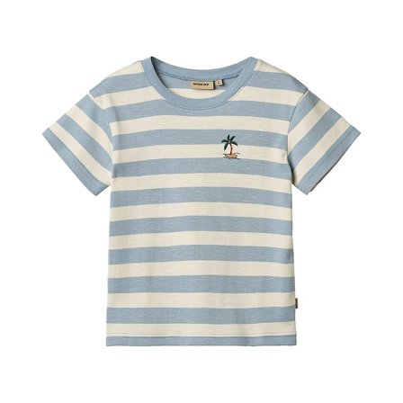 WHEAT T-Shirt Short Sleeve Liam Calm Blue Stripe Str 122/7 år, Tøj & Bolig, Børnetøj, Børneundertrøjer