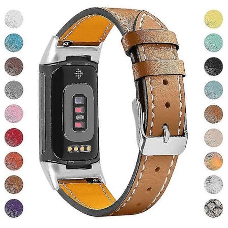 Premium Äkta Läder Justerbart Armband för Fitbit Charge 6/5 - Perfekt Espresso