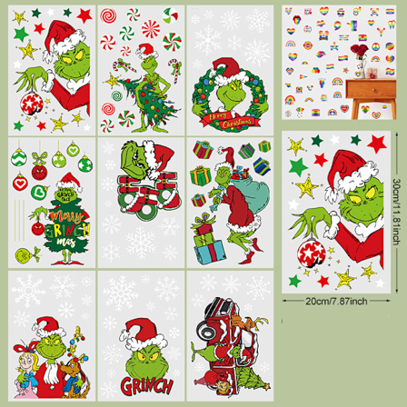 9 suurta jouluikkuna-adsorptioelokuvaa Grinch-ikkuna-koristeita staattisia ikkunatarroja joulukoristeita ikkunakoristeita juhlakoristeita a2