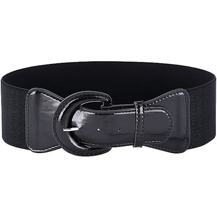 Svart belte i skinn med elastikk for kvinner - 3 hull - elegant til kjole B