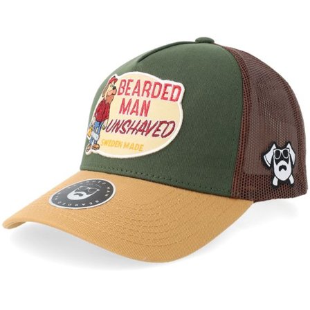 Bearded Man - Grön trucker Keps - Unshaved Lumber Dark Green/Brown/Wheat A-frame A-Frame Trucker @ Hatstore
