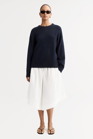 Soft Goat - Relaxed Crewneck - Women cashmere sweater - L - Navy