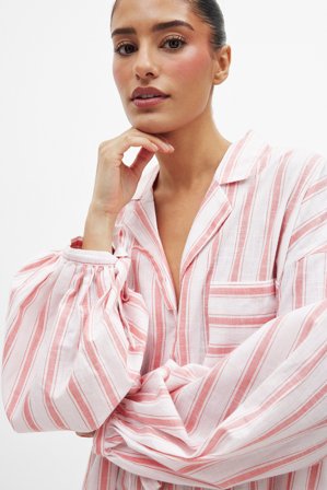NA-KD Cotton Front Pocket Tie Sleeve Shirt - Sommertøj - Stripe - EU 34
