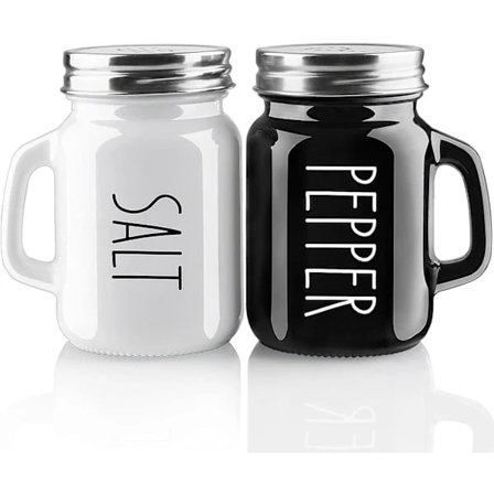 Salt- og pepperkvernsett for hjem, restaurant og kjøkken - Dekorativ glassbeholder i svart og hvitt med lokk i rustfritt stål