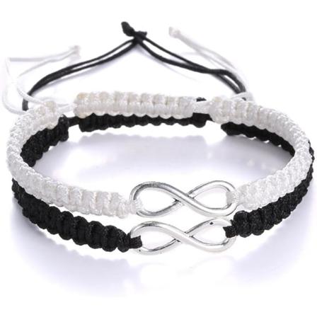 2 kpl/setti Stainless Steel 8 Infinity -pari-ranneke punotulla nahkalla