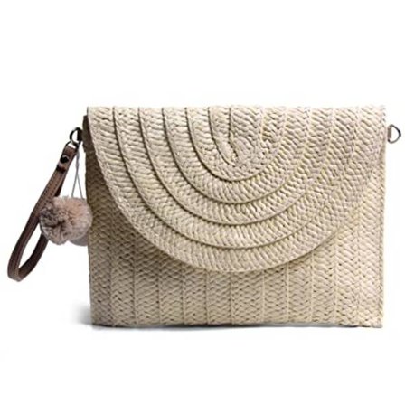 Beige sommarstrandväska dam halmväska axelväska reseväska