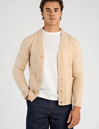 Lindbergh Lambswool Button Cardigan - Beige - S