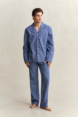 GANT - Stripete poplin-pysjamassett til herre deep cobalt