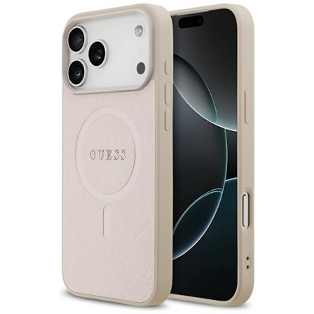 Guess Saffiano Classic Logo MagSafe-kotelo iPhone 17 Pro Maxille - vaaleanpunainen