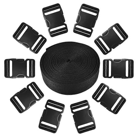50mm x 10 meter kraftig nylon webbing stropper med 10 stk spænder til DIY håndværk, rygsækstropper, seler, slynger, hundehalsbånd, træktov