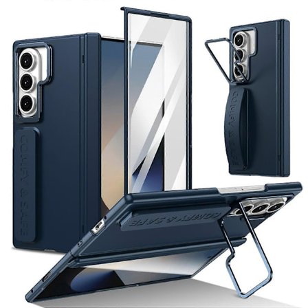 Samsung Galaxy Z Fold7 5G -puhelinkotelo linssinsuojuksella ja saranasuojuksella, PC-puhelinkuori näytönsuojakalvolla - (Tummansininen, Tummansininen)