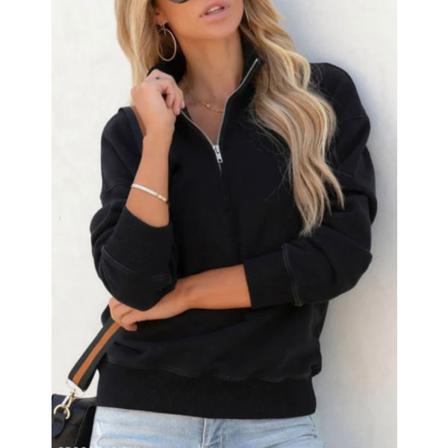 Joyson Zipper Lapel Long Sleeve Pullover Sweatshirt Svart M
