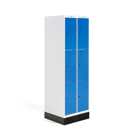 Student locker ROZ, 2 modules, 6 doors, 1890x600x550 mm, blue, incl. base