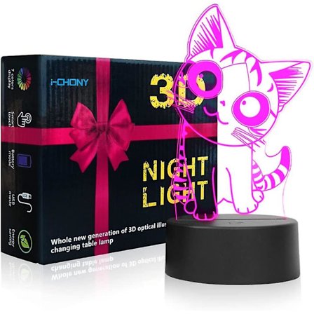 Kissa Lamppu 3D Illuusio Yövalot Lapsille - Älykkäällä Kosketuksella & USB-Kaapelilla 7 Väriä Söpöjä Kissayövaloja - Kissaihmisen Lahjoja Naisille 
