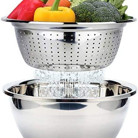 Rustfrit stål si, si med rustfrit stål køkkenskål, salatskål, skål, køkkenredskab