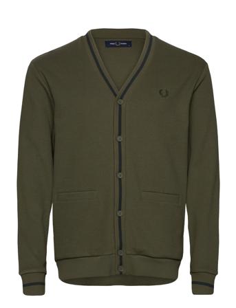 Tipped Pique Textu Cardigan Tops Knitwear Cardigans Khaki Green Fred Perry