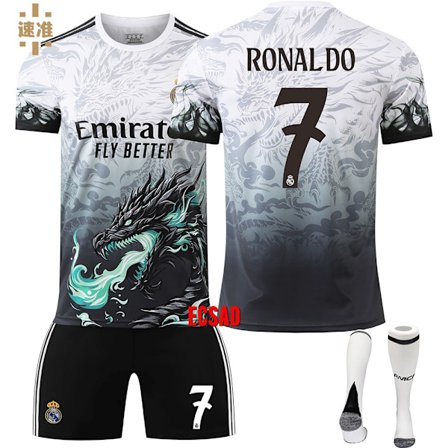 24/25 Jalkapallosetti Lapsille Harjoituspuku Jalkapallosetti Pojille, Real Madrid NO.7 RONALDO Jalkapallojoukkueen Pelipaita Harjoituspuku Paidat 