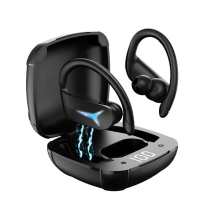 Be1030 Bluetooth Sport Hörlurar med Mikrofon och Laddningsfodral IPX5 Vattentät med Öronkrokar Svart