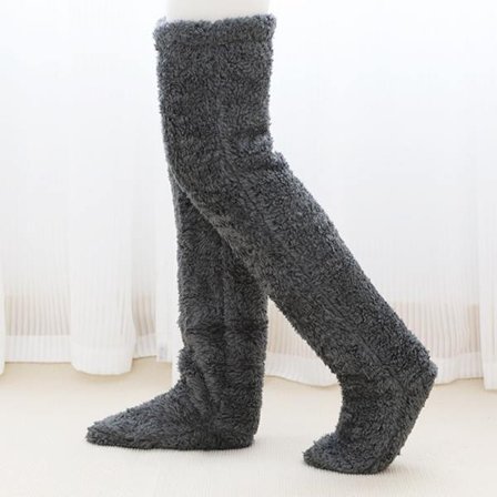 Par Mørkegrå; Størrelse: One Size - Lange vinterfleece sokker til mænd og kvinder, varm ben- og fodbeskyttelse, ankel-fri