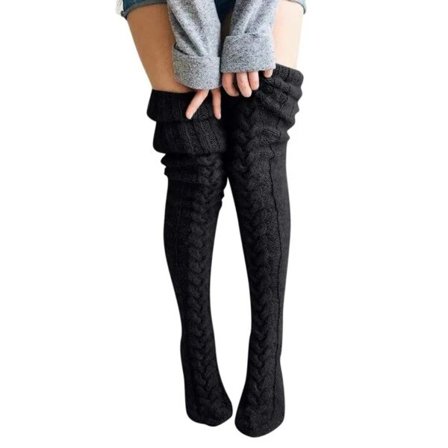 Varma Neulotut Polvisukat Korkeat Sukat Reisikorkeat Musta musta,su