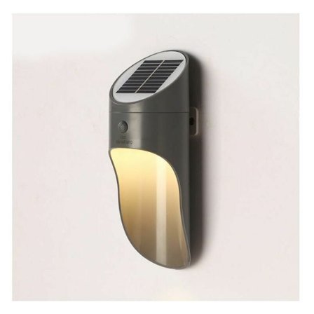 Udendørs solcellelampe, udendørs væglampe, vandtæt LED-havelampe, altan gadelampe med menneskelig kropssensor (varm grå skal, hvidt lys)