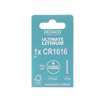 Deltaco Ultimate Lithium, 3V, CR1616 button cell, 1-pk