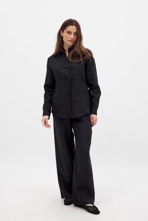 NA-KD Classic Linen Wide Leg Pants - Linned bukser - Sort - EU 38