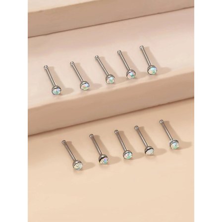 Pack med 10 Näspiercing i 316L stål med 2,5mm AB Cubic Zirconer