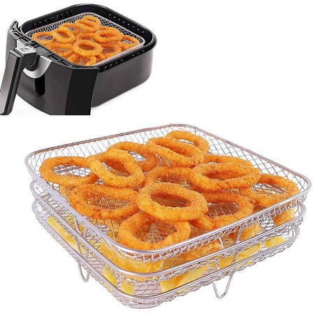 Air Fryer Rack, BBQ-gallerställ i rostfritt stål, flerskikts toastställ, fritöstillbehör, grillning, B
