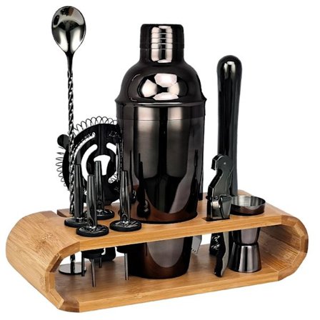 Nytt Bartender Set Oval Bamboo Wood Stand Base Cocktail Bartender Rose Gold Black 12-delat set(750 ml)