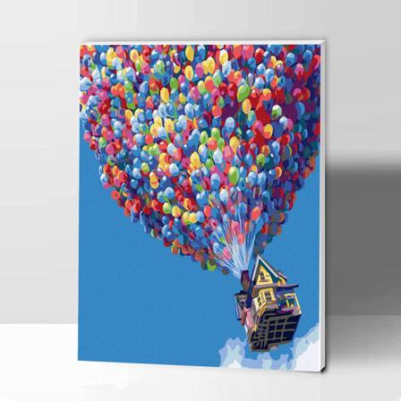 Mal efter tal for børn og voksne, DIY akrylmalingssæt med indrammet lærred 12x16 tommer, farverige balloner
