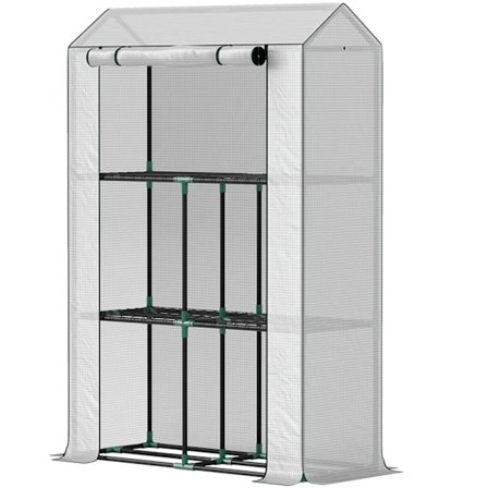 Drivhus med hylder, rulledør, vintertæt filmdrivhus lavet af stål, drivhus til altan, have, tomathus med UV-beskyttelse 100x40x150cm tomatdrivhus til
