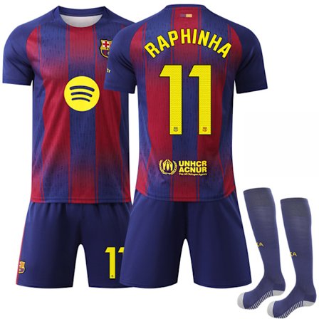 2025-2026 Barcelona Hemma barn vuxen fotbollströja Nr. 11 Raphinha x No. 11