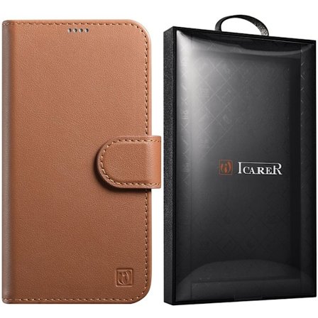 iCarer Lommebokveske 2-i-1 iPhone 14 Pro-deksel Leather Flip Cover Anti-RFID Brun (WMI14220726-BN)