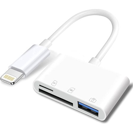 USB kamera adapter kompatibel med Lightning til SD og TF kort; 3-i-1 kortlæser USB adapter til iPhone/iPad.