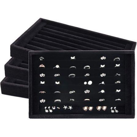 4 Pakkaus Sametti 7 Paikkaa Sormus Korvakorut Esittelyalustat Pidike Laatikon Sisäosa Korujen Säilytysjärjestäjä