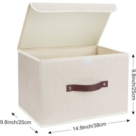 Förvaringslåda med lock, tyg, tvättbar, tygförvaring, 38x25x25 cm, set om 3, beige