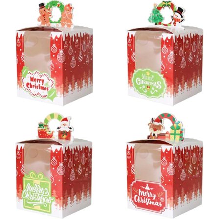 12/24 stk. Jule-esker for individuelle cupcakes, kakeesker med vindu og innlegg, 4 stiler, enkel cupcake-holder