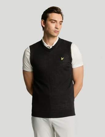 Lyle & Scott Sport Merino Blend Knitted V-Neck Vest - Black - S