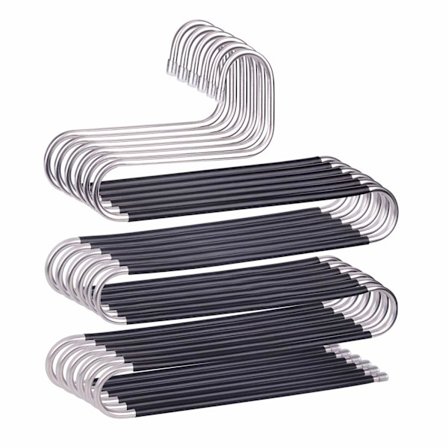 Bukseskjulere Skridsikre S-Form Bukseskjulere Rustfrit Stål Tøjskjulere Skab Opbevaringsarrangør til Bukser Jeans Tørklæde Pakke med 4 Sort