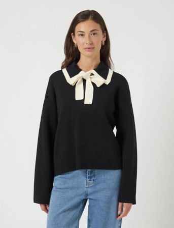 YAS Yasjosie Ls Bow Knit Top - Black - M
