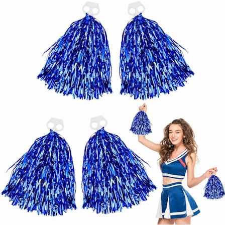 Cheerleading Pom Poms 4-pack Cheerleader Squad Livlig Kul Pompoms Cheer Poms Handblommor Metallisk Folie Pompoms, Blå—yux